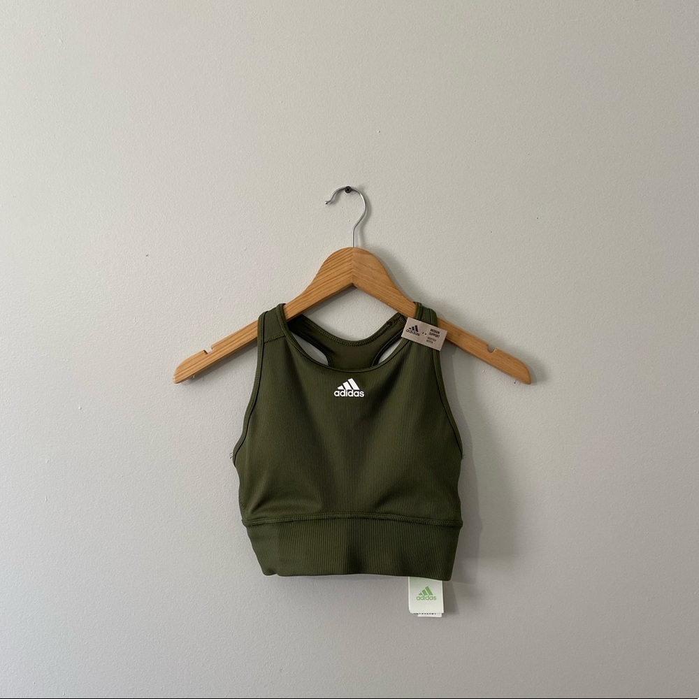 Adidas Women Rib Mix Bra (Size: XS) (Color: Wild Pine)